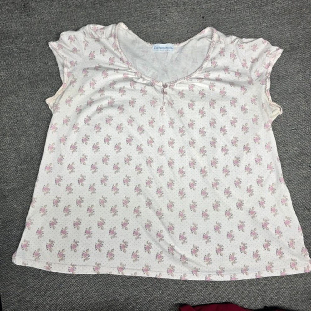 Enchantmates Miss‎ Elaine Floral Polka Dot Sleep Top XL Pink White Henley Pajama